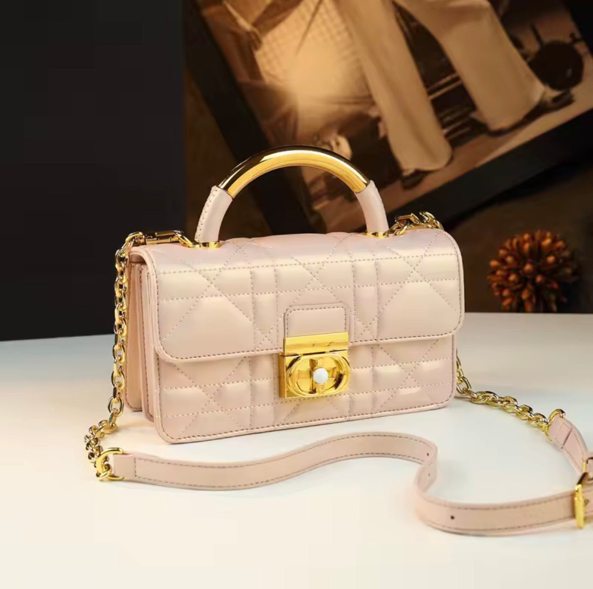 Leather Crossbody “CD Pearl” logo bag, with signature diamond quilted stitching (many options)