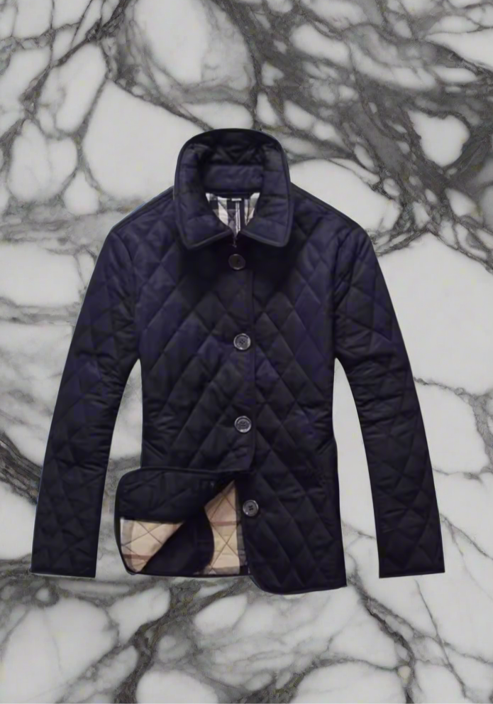 NEW!!!    Light weight black quilted jacket with beige plaid Lining (on sale!)