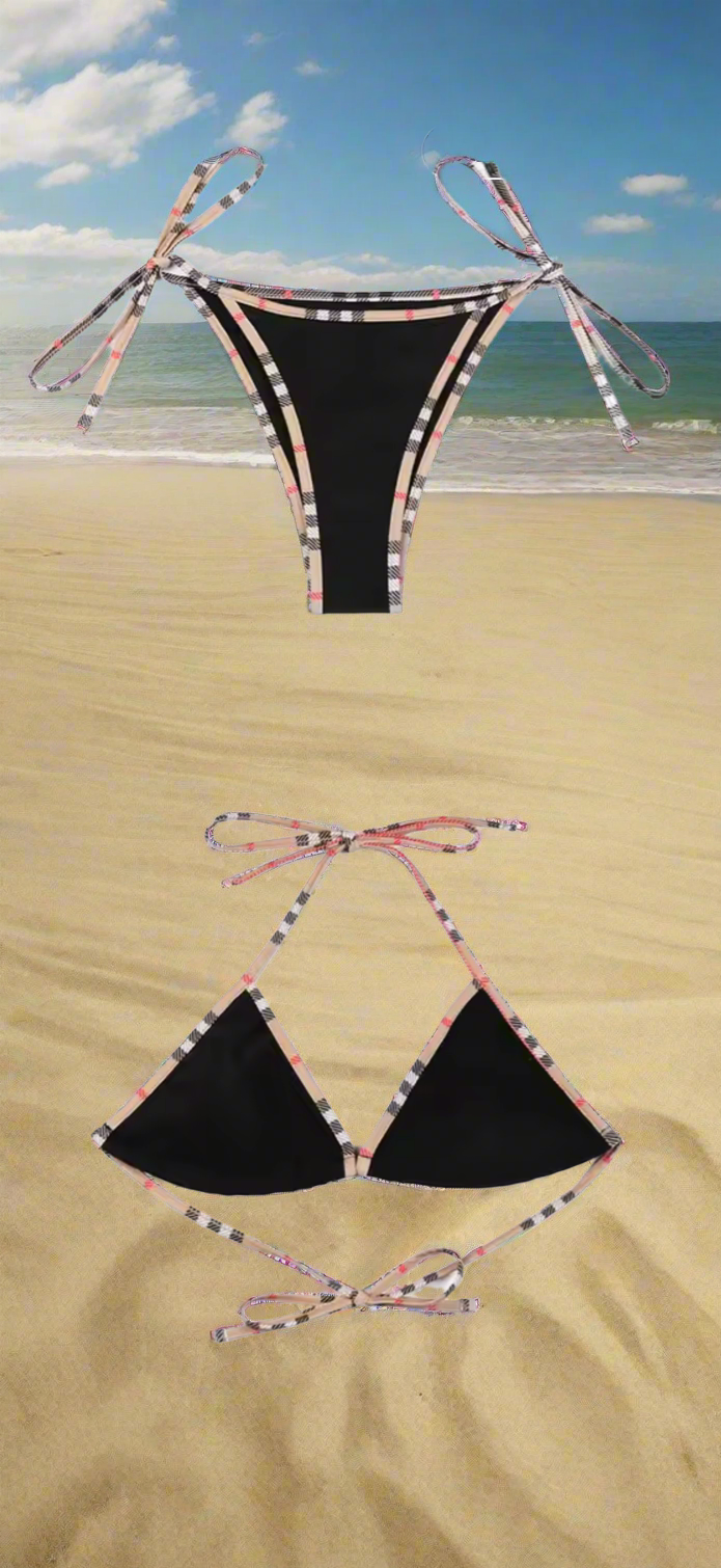 Solid colors - luxury plaid trimmed bikinis (many options)