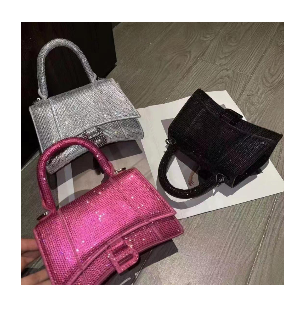 Swarovski crystal evening bag with B logo