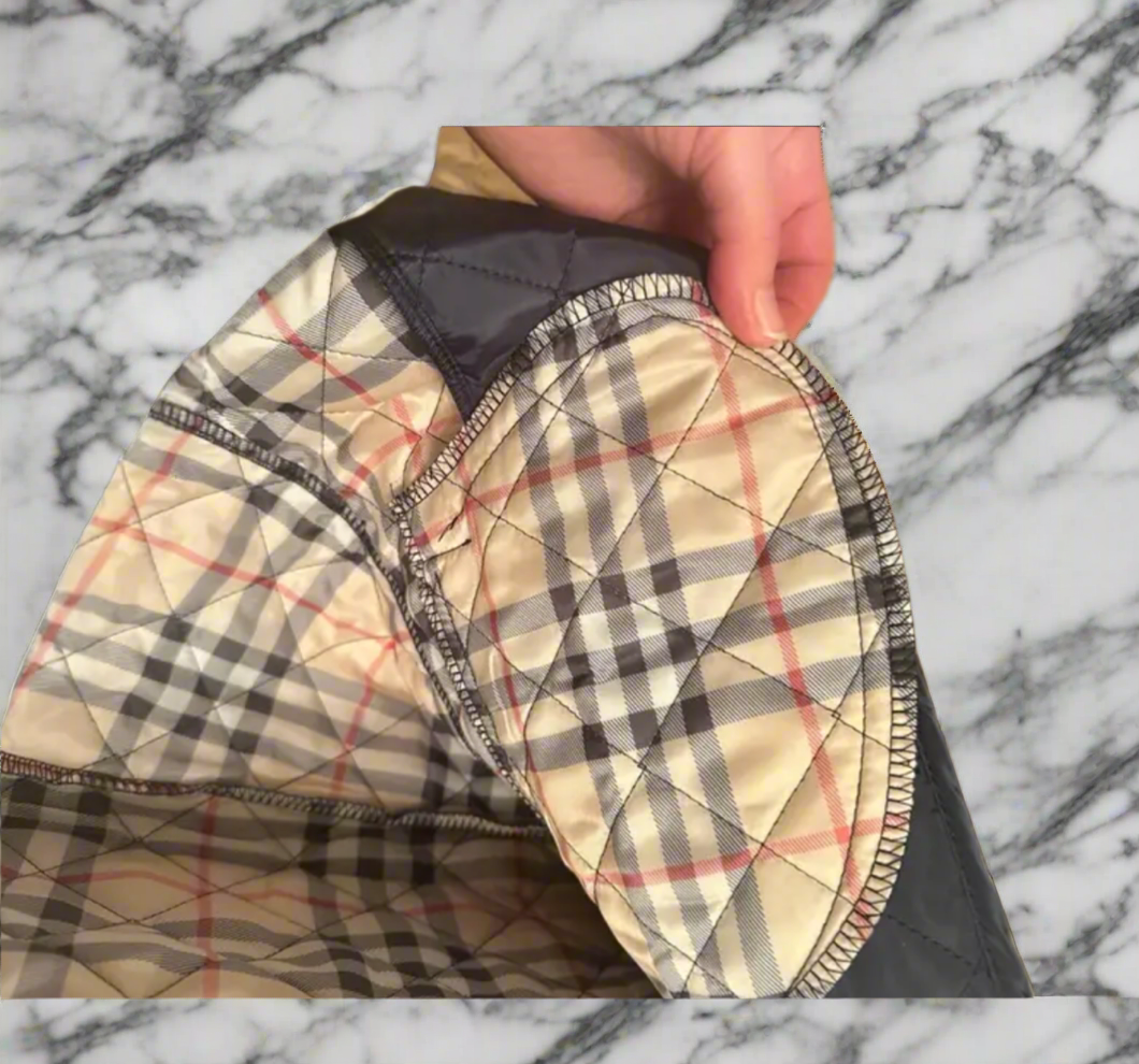 NEW!!!    Light weight black quilted jacket with beige plaid Lining (on sale!)