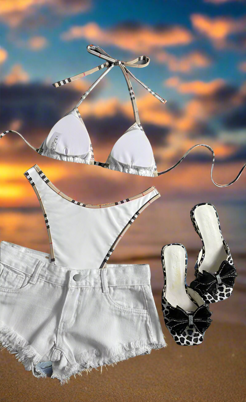 Solid colors - luxury plaid trimmed bikinis (many options)