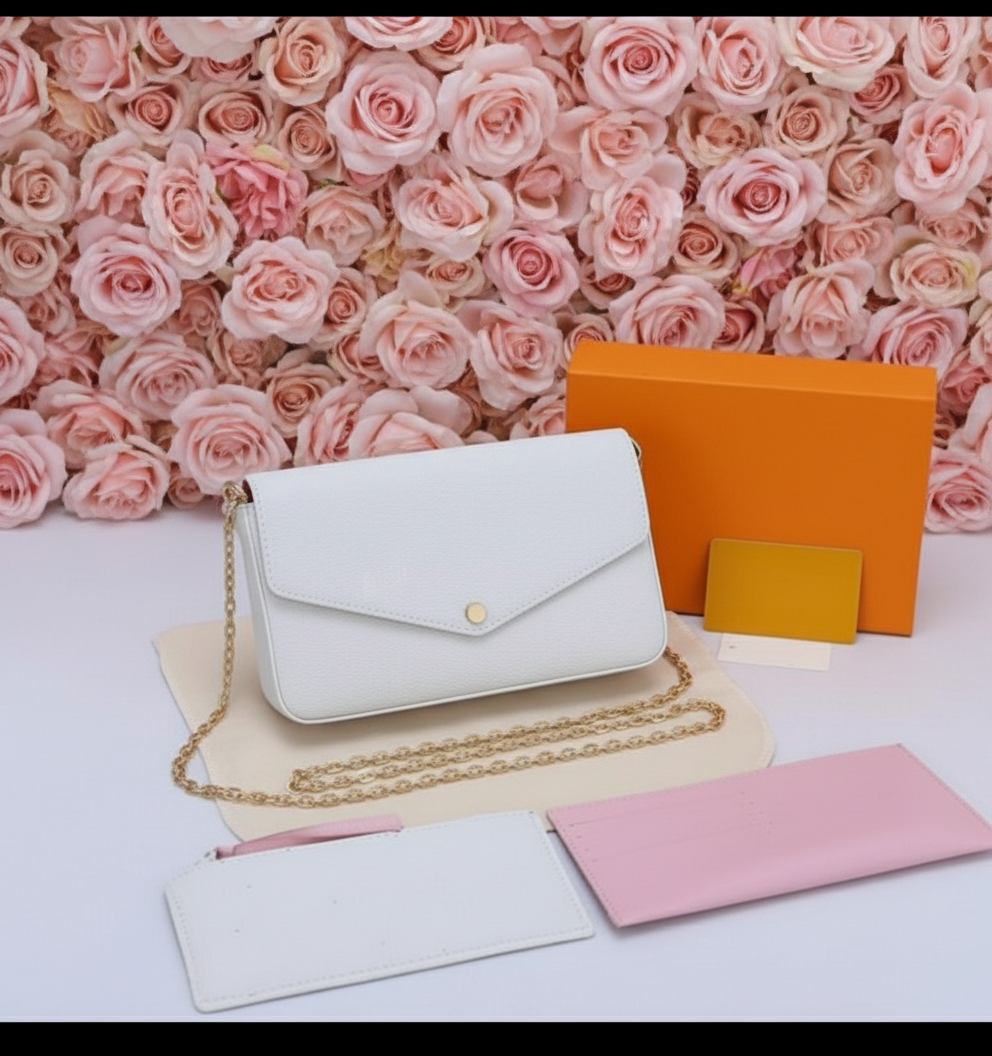 Small leather LV pouchette bag with chain and