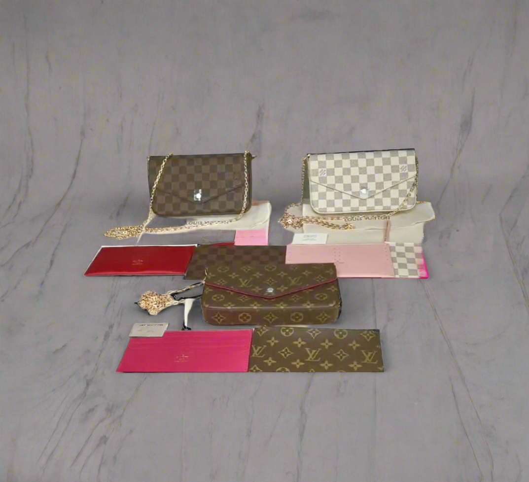 Small leather LV pouchette bag with chain and