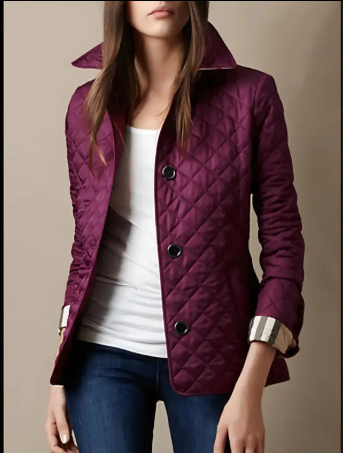 NEW!!!    Light weight black quilted jacket with beige plaid Lining (on sale!)