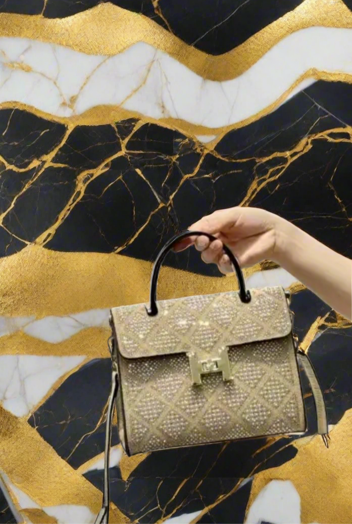 Swarovski crystal evening bag with B logo