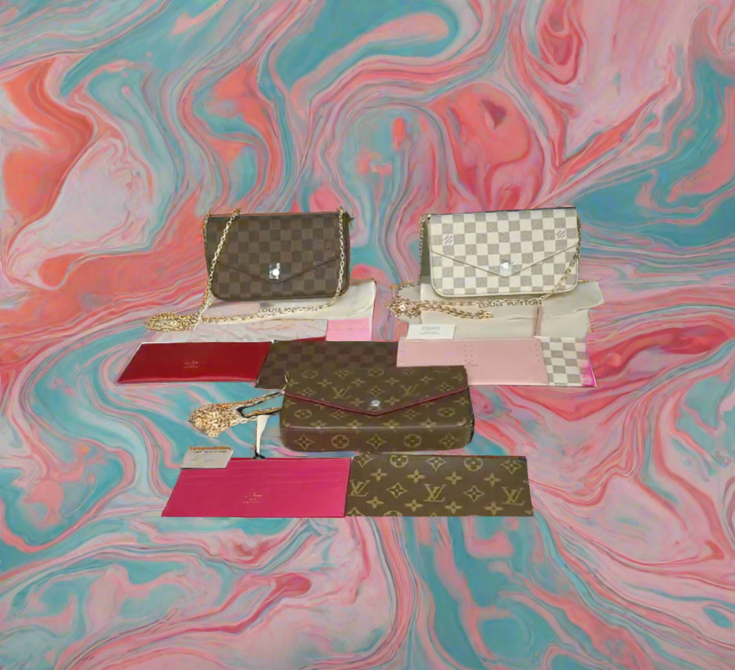 Small leather LV pouchette bag with chain and