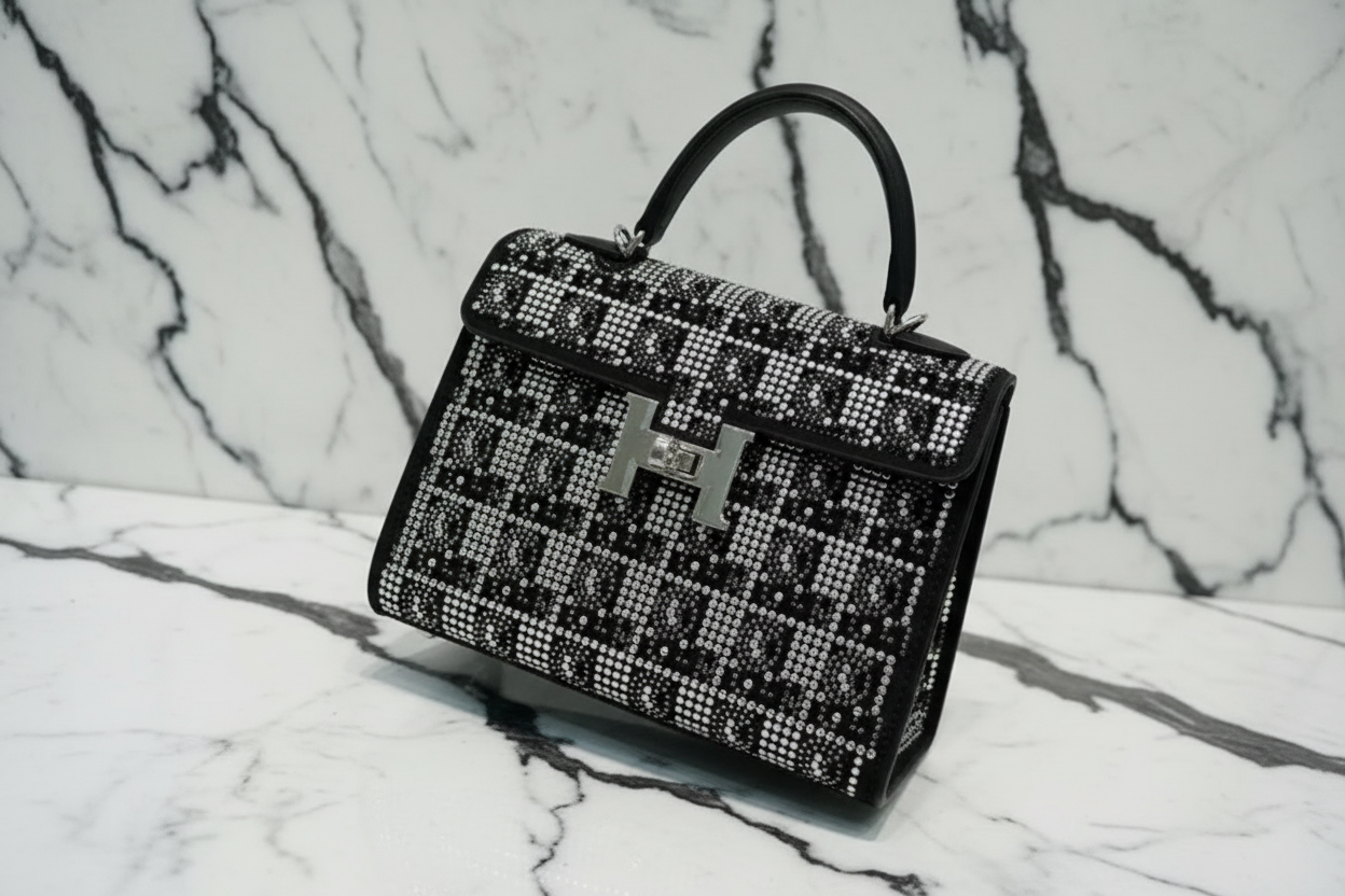 Swarovski Crystal H logo Top handle purse!