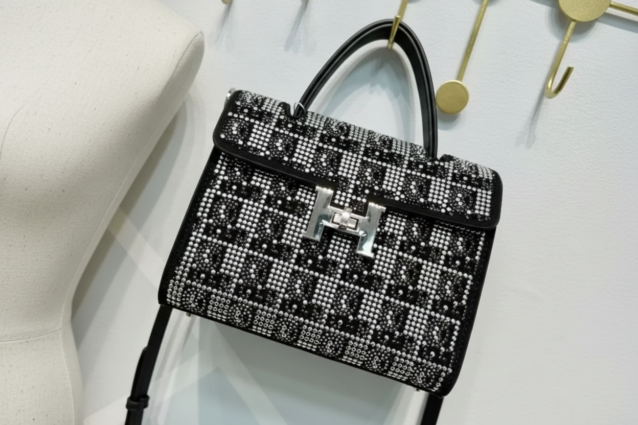 Swarovski Crystal H logo Top handle purse!