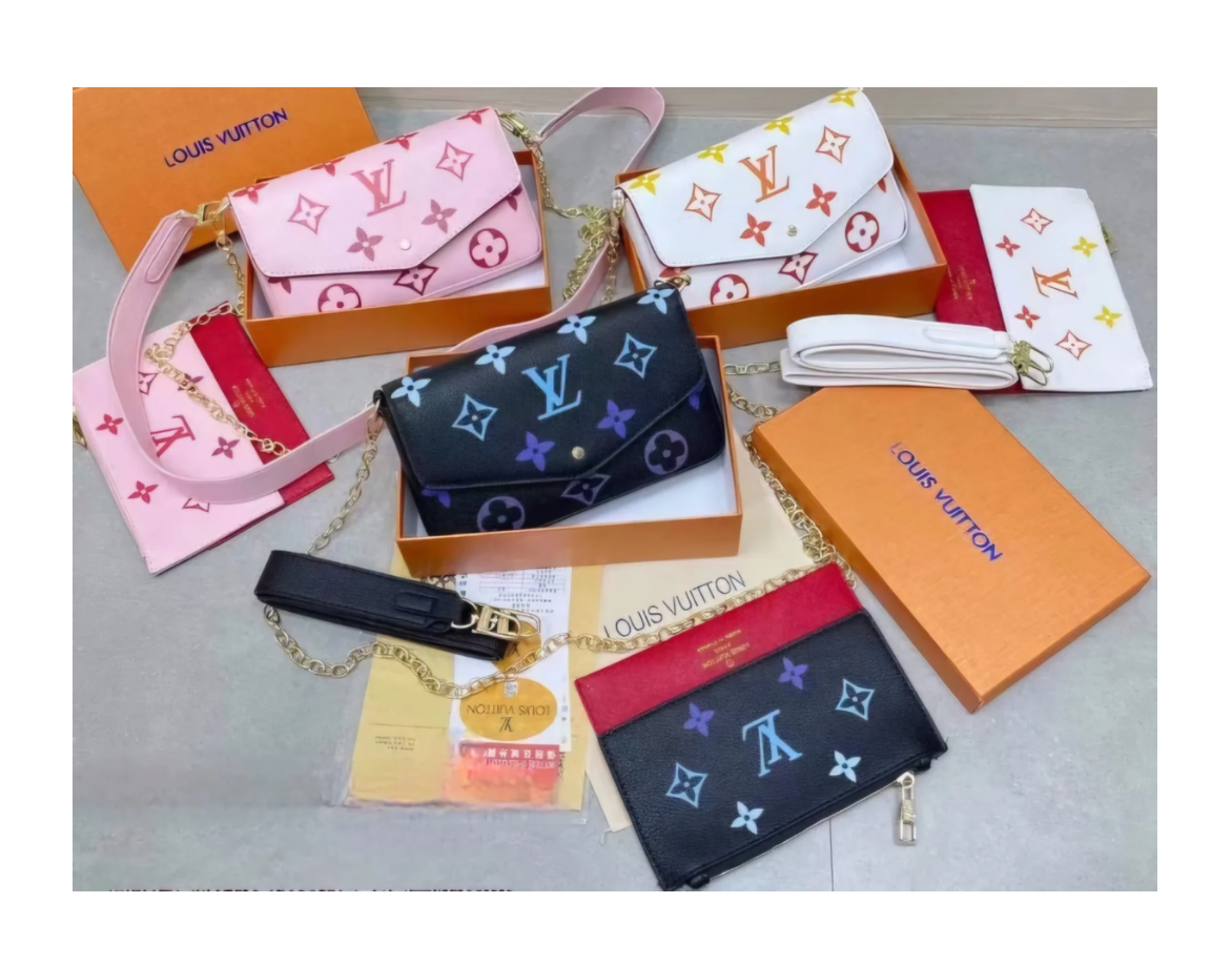 Small leather LV pouchette bag with chain and