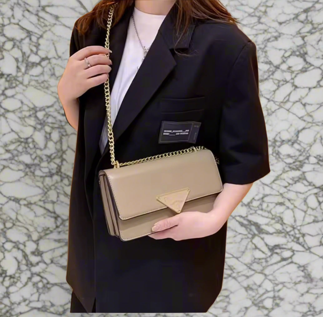 Small colorful crossbody flap bags with triangle logo snap closure