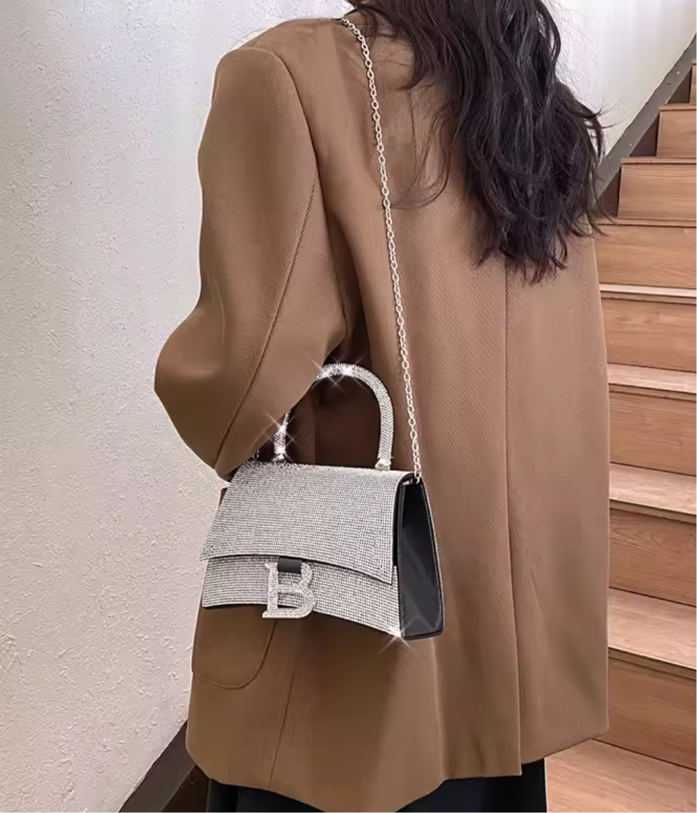 Swarovski crystal evening bag with B logo