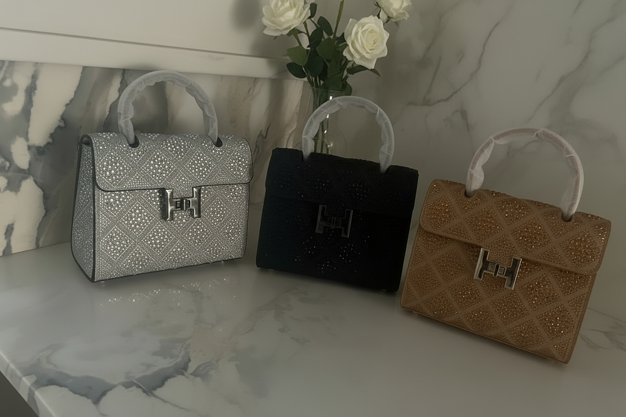 Swarovski Crystal H logo Top handle purse!