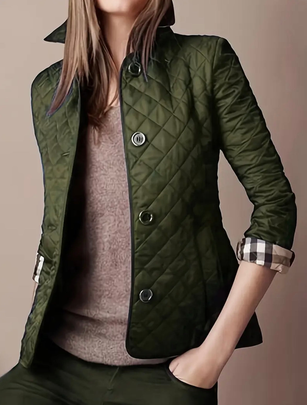 NEW!!!    Light weight black quilted jacket with beige plaid Lining (on sale!)