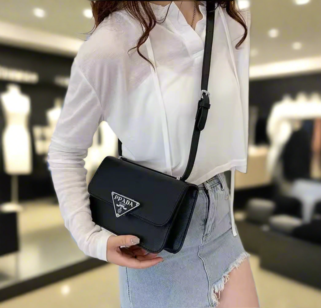 Small colorful crossbody flap bags with triangle logo snap closure