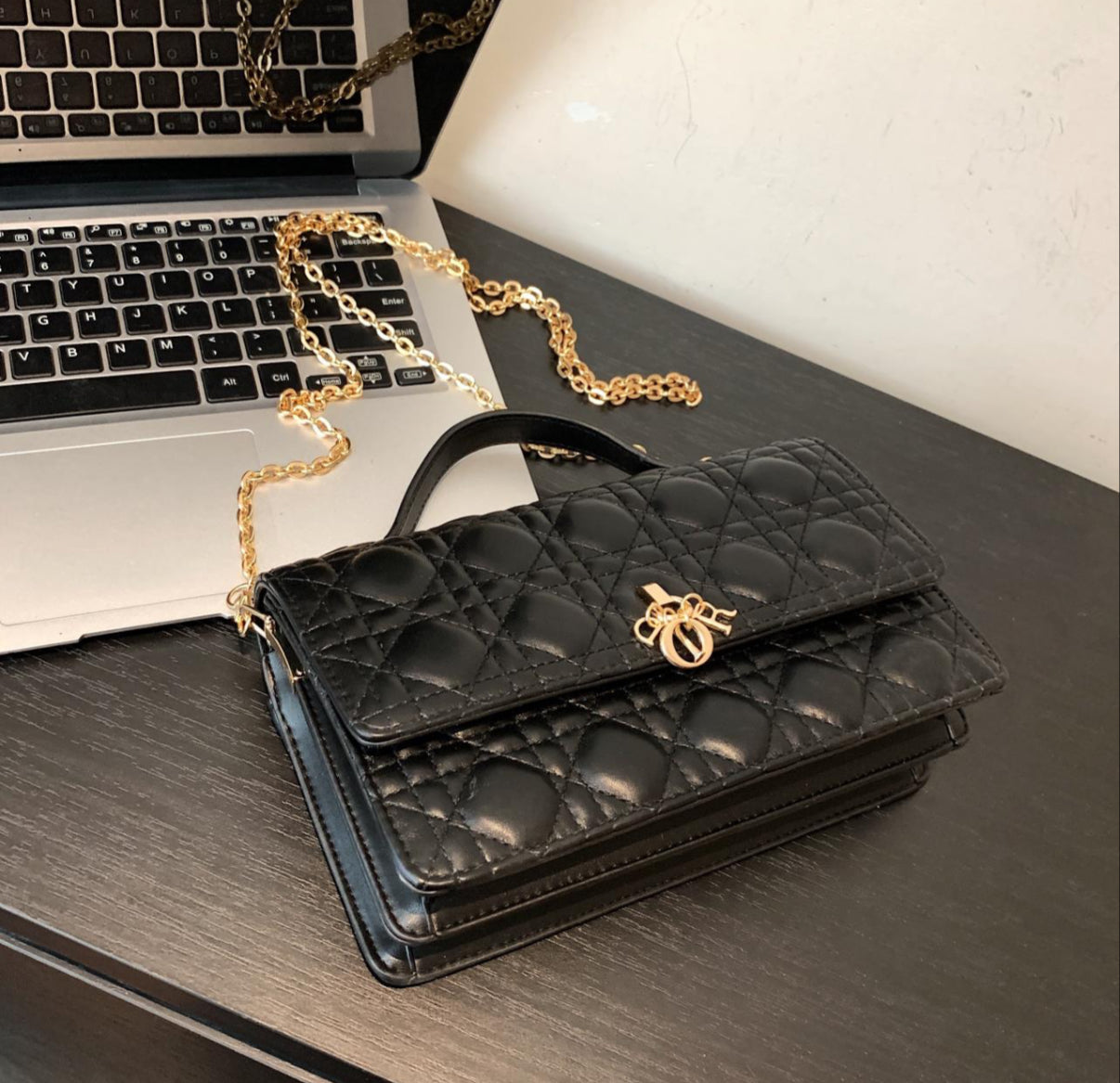 Leather Crossbody CD charm, with diamond stitched design