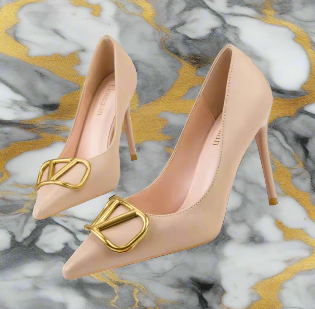 Leather, pointed toe, logo high heels