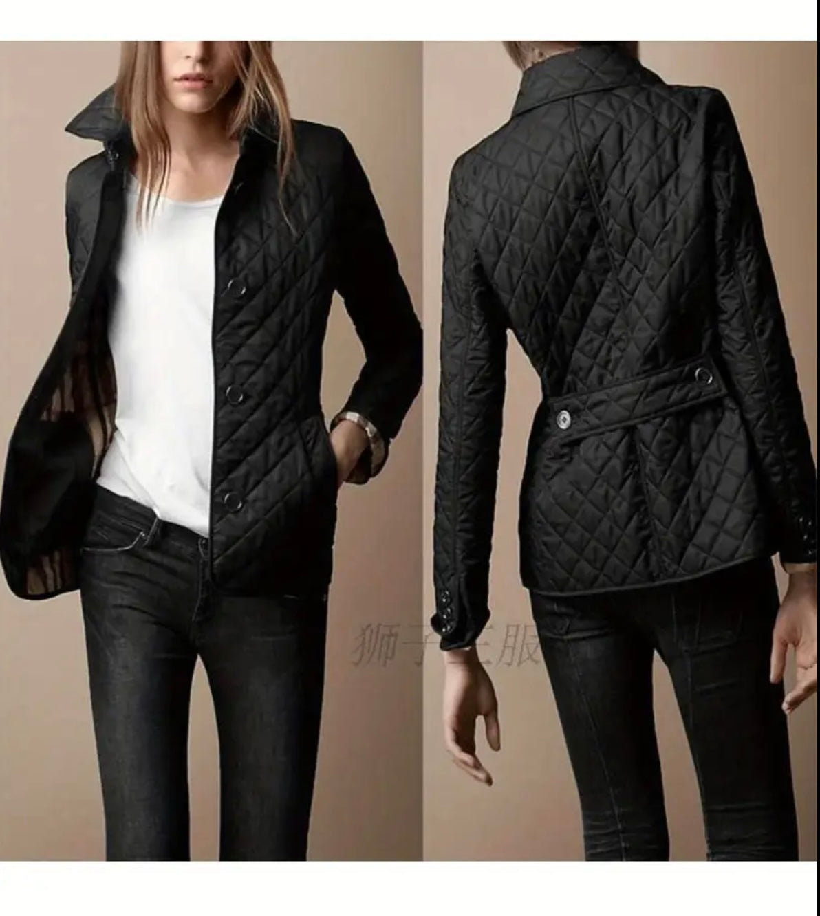 NEW!!!    Light weight black quilted jacket with beige plaid Lining (on sale!)