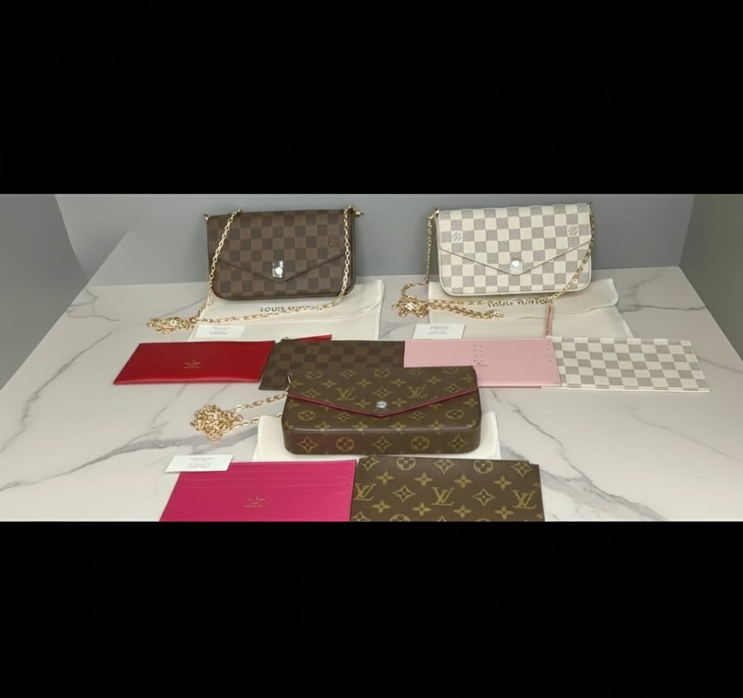 Small leather LV pouchette bag with chain and