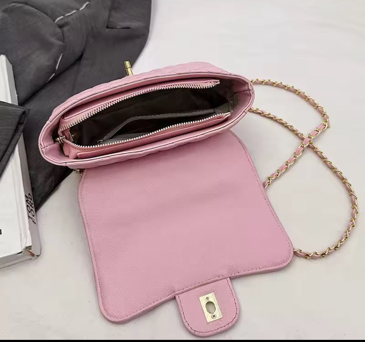 Top handle flap bag with cross body strap