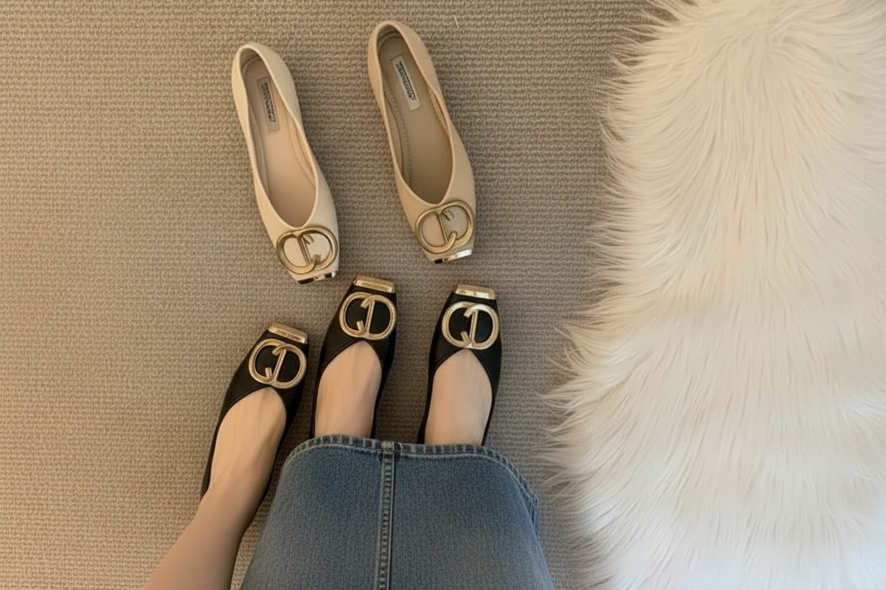 Vegan leather CD ballet flats. (NEW)