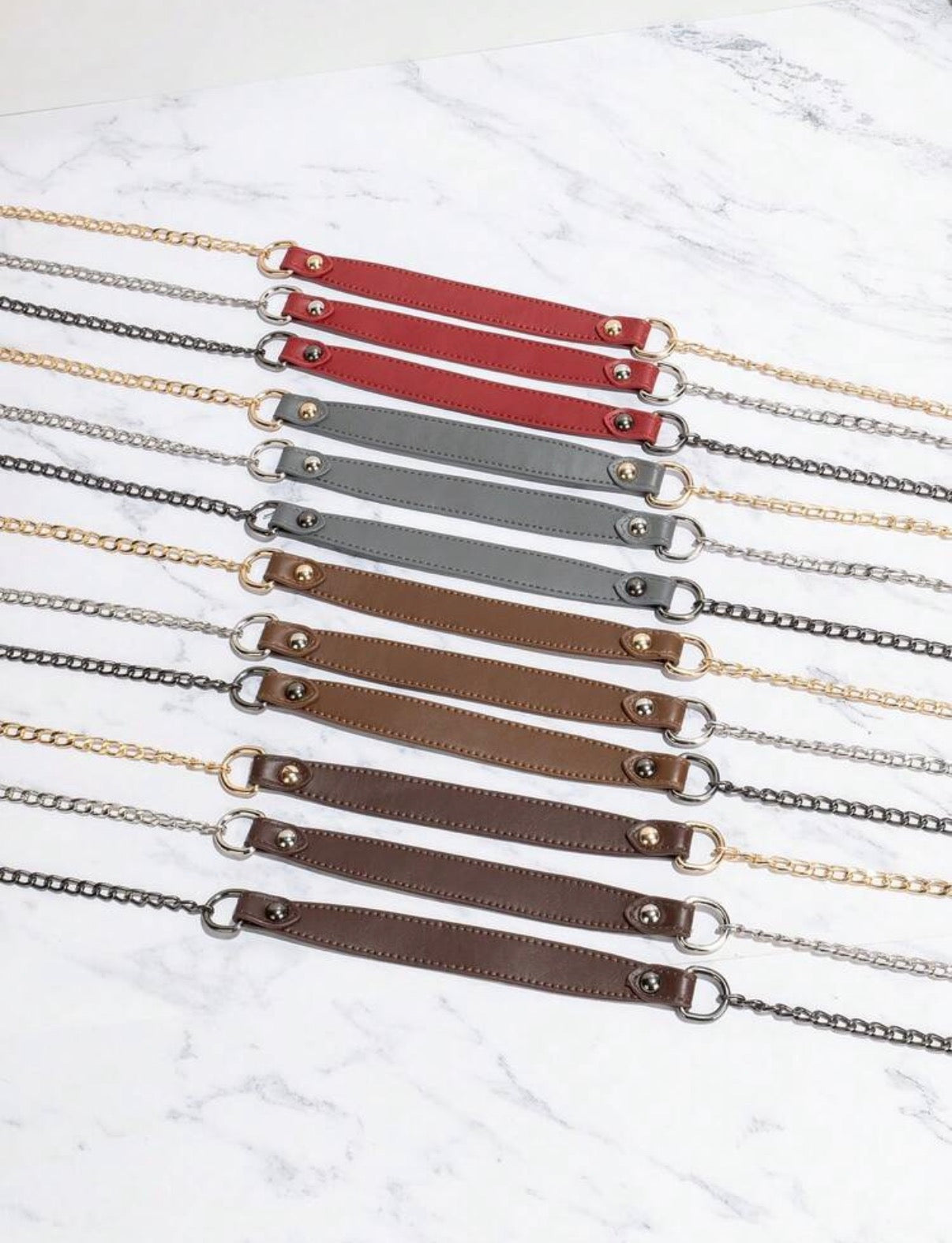 Long chain purse straps with leather handle