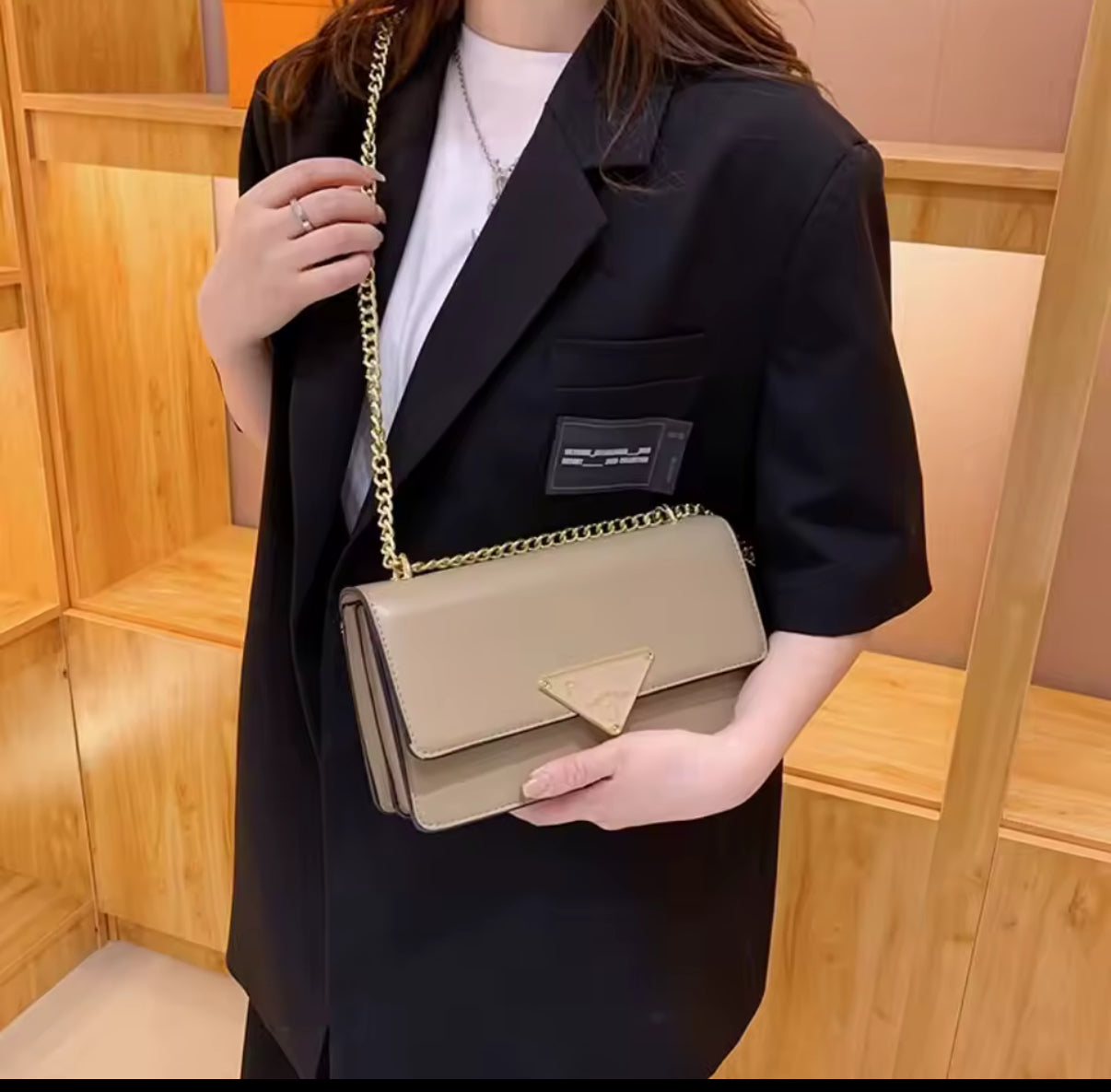 Small colorful crossbody flap bags with triangle logo snap closure