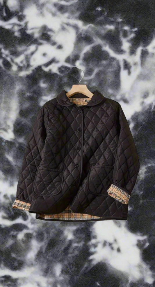 NEW!!!    Light weight black quilted jacket with beige plaid Lining (on sale!)