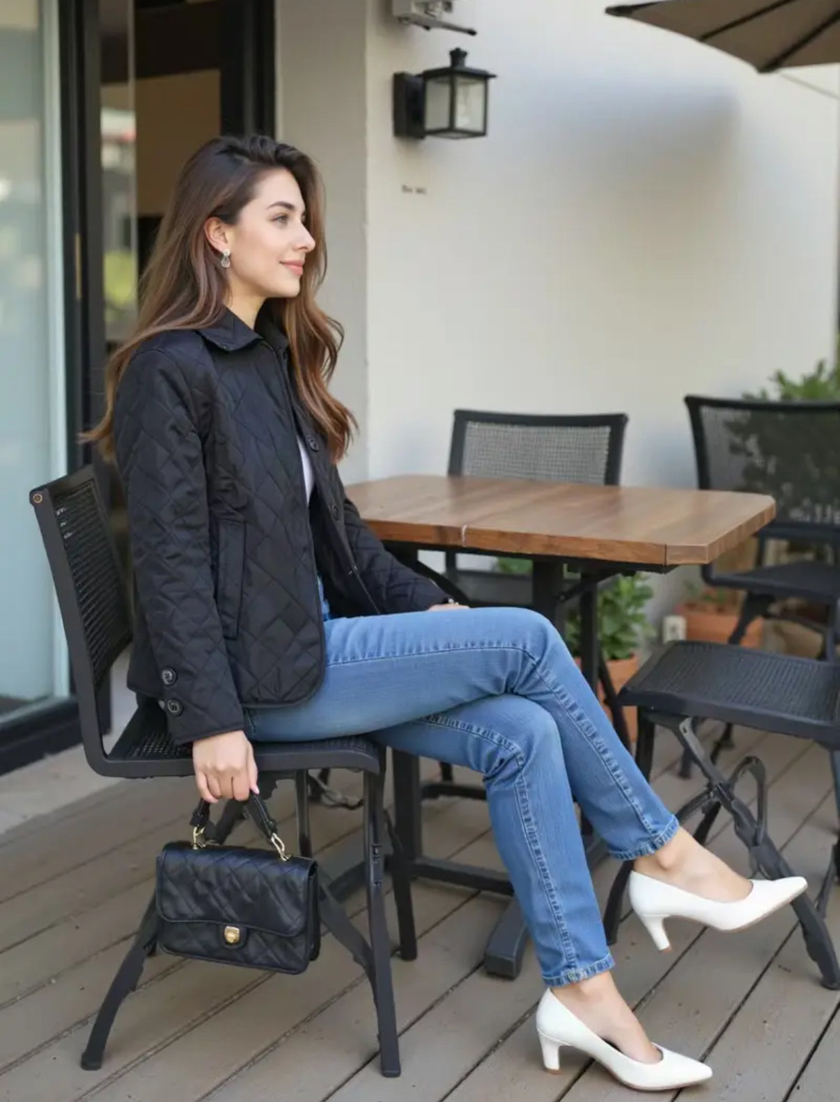 NEW!!!    Light weight black quilted jacket with beige plaid Lining (on sale!)