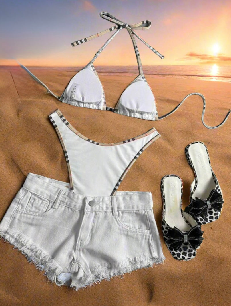 Solid colors - luxury plaid trimmed bikinis (many options)