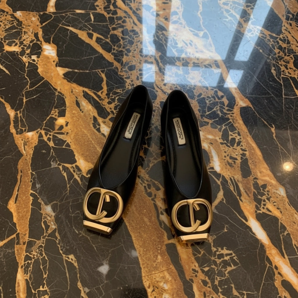 Vegan leather CD ballet flats. (NEW)