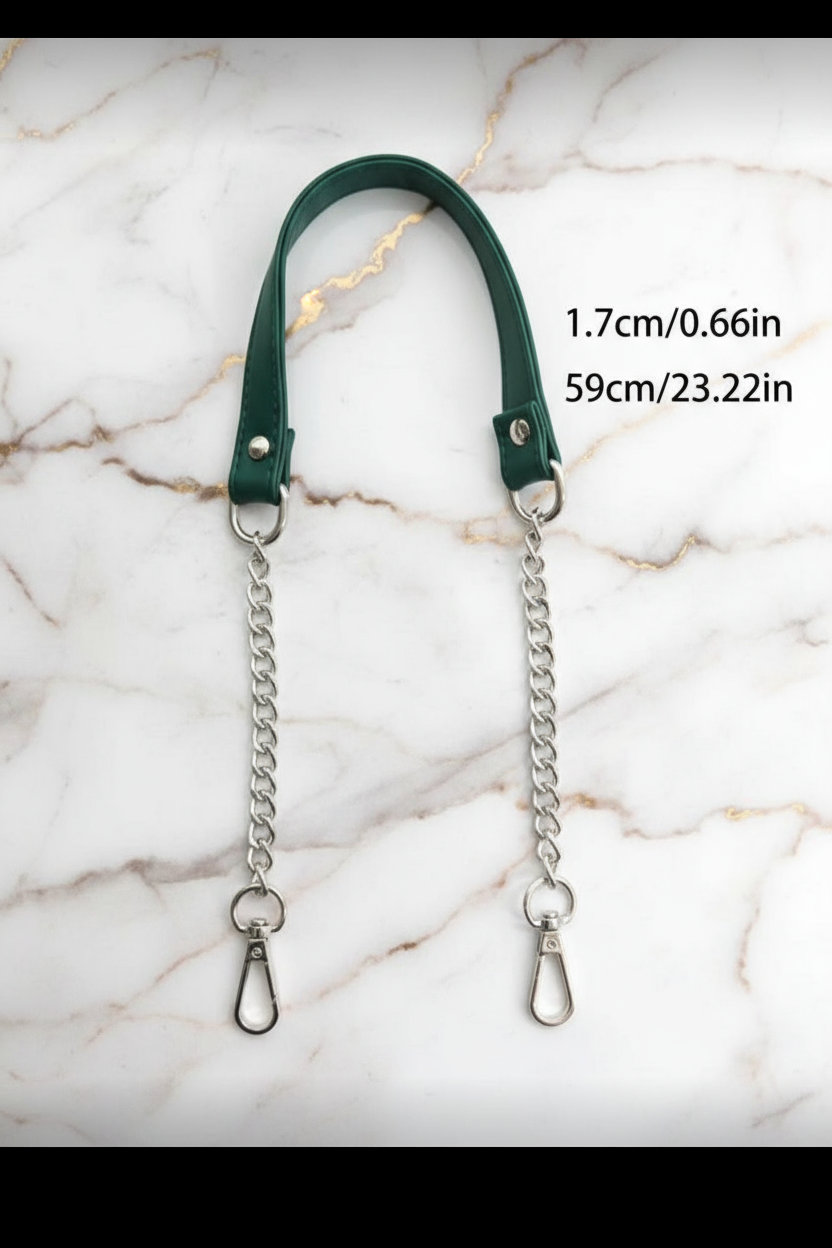 Leather & chain combination shoulder strap for a purse.  Available in multiple colors of the leather & metal chain.  